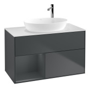 Тумба під раковину Villeroy & Boch Finion 100х50,1 см із підсвічуванням МДФ темно-синій матовий лак/скло біле матове F891HGHG