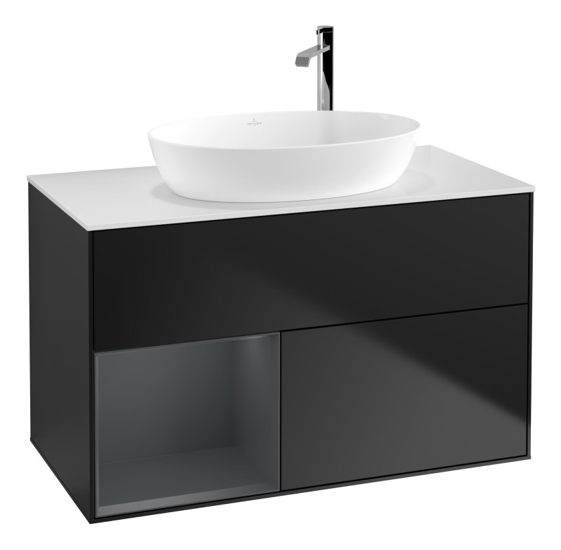 Тумба под раковину Villeroy & Boch Finion 100х50,1 см с подсветкой МДФ черный матовый лак/стекло белое матовое F891HGPD