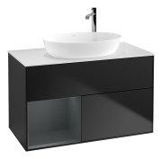 Тумба під раковину Villeroy & Boch Finion 100х50,1 см із підсвічуванням МДФ чорний матовий лак/скло біле матове F891HGPD