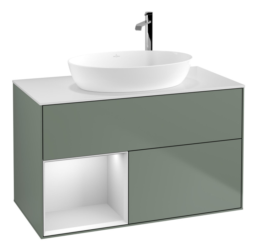 Тумба под раковину Villeroy & Boch Finion 100х50,1 см с подсветкой МДФ оливковый матовый лак/стекло белое матовое F891MTGM