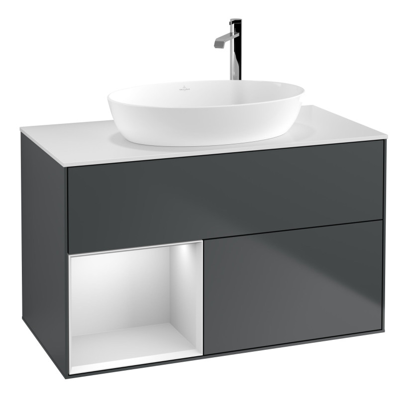 Тумба под раковину Villeroy & Boch Finion 100х50,1 см с подсветкой МДФ темно-синий матовый лак/стекло белое матовое F891MTHG