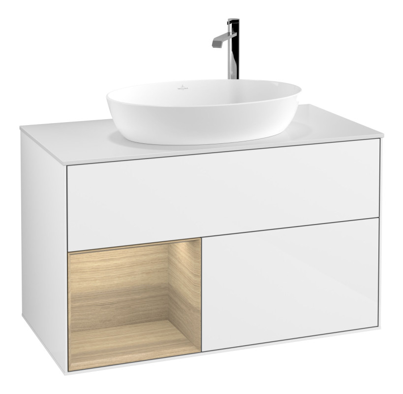 Тумба под раковину Villeroy & Boch Finion 100х50,1 см с подсветкой МДФ глянцевый белый лак/стекло белое матовое F891PCGF