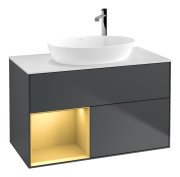 Тумба під раковину Villeroy & Boch Finion 100х50,1 см із підсвічуванням МДФ темно-синій матовий лак/скло біле матове F891HFHG