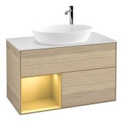 Тумба под раковину Villeroy & Boch Finion 100х50,1 см с подсветкой МДФ шпон дуба/стекло белое матовое F891HFPC