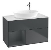 Тумба під раковину Villeroy & Boch Finion 100х50,1 см із підсвічуванням МДФ темно-синій матовий лак/скло біле матове F891HGHG