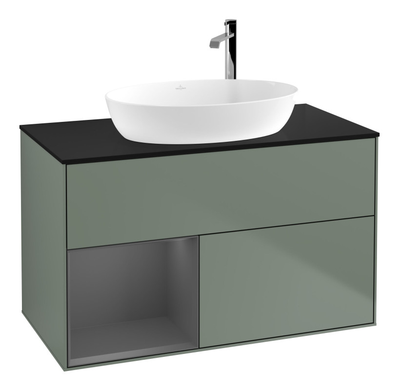 Тумба под раковину Villeroy & Boch Finion 100х50,1 см с подсветкой МДФ оливковый матовый лак/стекло черное матовое F892GKGM