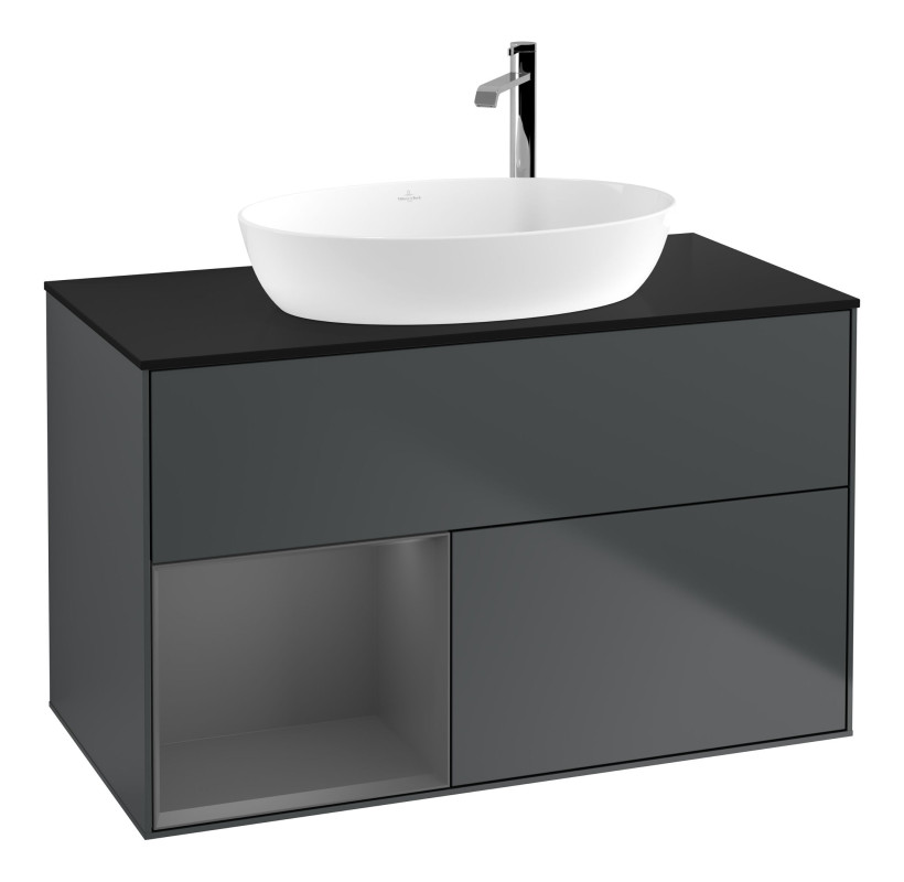 Тумба под раковину Villeroy & Boch Finion 100х50,1 см с подсветкой МДФ темно-синий матовый лак/стекло черное матовое F892GKHG