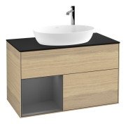 Тумба под раковину Villeroy & Boch Finion 100х50,1 см с подсветкой МДФ шпон дуба/стекло черное матовое F892GKPC