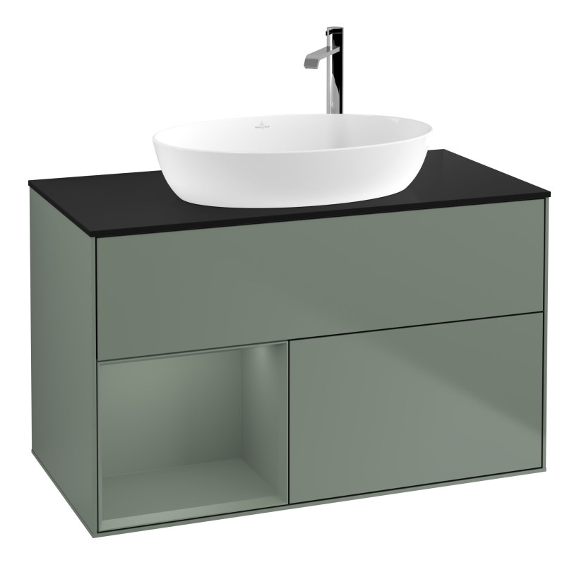 Тумба под раковину Villeroy & Boch Finion 100х50,1 см с подсветкой МДФ оливковый матовый лак/стекло черное матовое F892GMGM