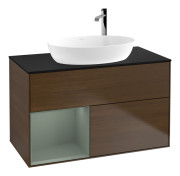 Тумба под раковину Villeroy & Boch Finion 100х50,1 см с подсветкой МДФ шпон грецкого ореха/стекло черное матовое F892GMGN