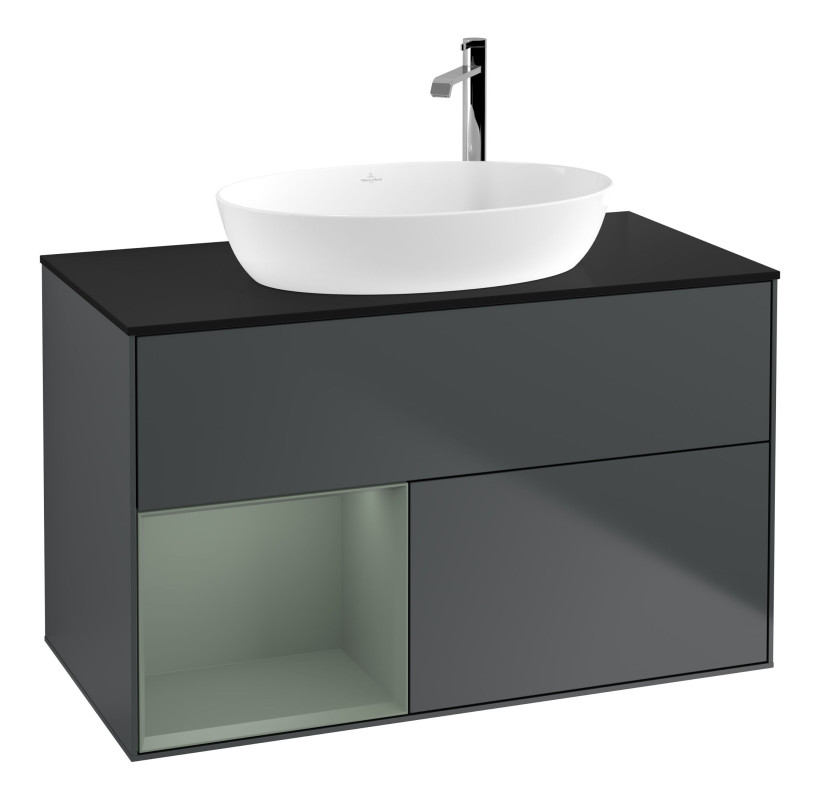 Тумба под раковину Villeroy & Boch Finion 100х50,1 см с подсветкой МДФ темно-синий матовый лак/стекло черное матовое F892GMHG