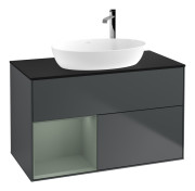 Тумба под раковину Villeroy & Boch Finion 100х50,1 см с подсветкой МДФ темно-синий матовый лак/стекло черное матовое F892GMHG