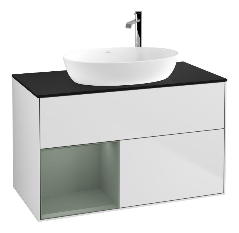 Тумба под раковину Villeroy & Boch Finion 100х50,1 см с подсветкой МДФ белый матовый лак/стекло черное матовое F892GMMT