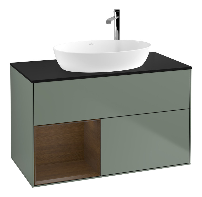 Тумба под раковину Villeroy & Boch Finion 100х50,1 см с подсветкой МДФ оливковый матовый лак/стекло черное матовое F892GNGM
