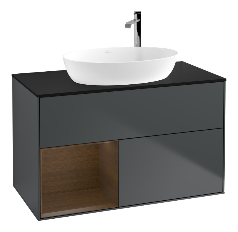 Тумба под раковину Villeroy & Boch Finion 100х50,1 см с подсветкой МДФ темно-синий матовый лак/стекло черное матовое F892GNHG