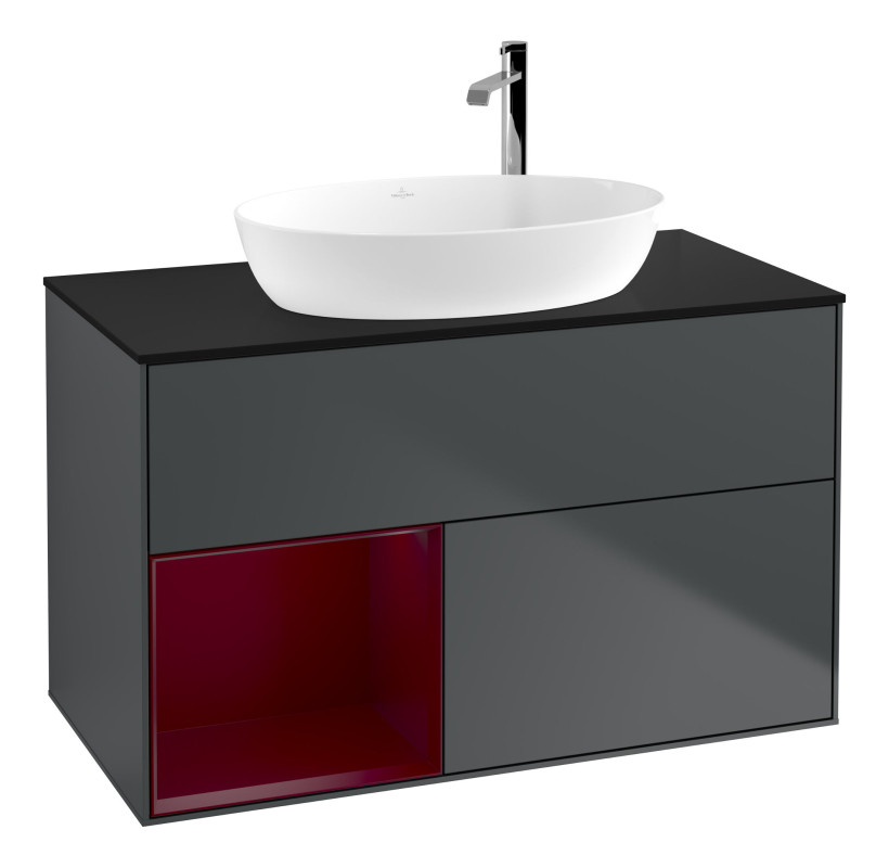 Тумба под раковину Villeroy & Boch Finion 100х50,1 см с подсветкой МДФ темно-синий матовый лак/стекло черное матовое F892HBHG