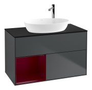 Тумба под раковину Villeroy & Boch Finion 100х50,1 см с подсветкой МДФ темно-синий матовый лак/стекло черное матовое F892HBHG