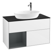 Тумба под раковину Villeroy & Boch Finion 100х50,1 см с подсветкой МДФ глянцевый белый лак/стекло черное матовое F892HGGF