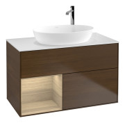 Тумба под раковину Villeroy & Boch Finion 100х50,1 см с подсветкой МДФ шпон грецкого ореха/стекло белое матовое F891PCGN