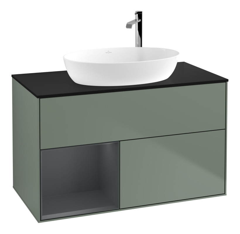 Тумба под раковину Villeroy & Boch Finion 100х50,1 см с подсветкой МДФ оливковый матовый лак/стекло черное матовое F892HGGM