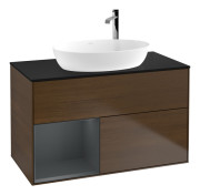 Тумба под раковину Villeroy & Boch Finion 100х50,1 см с подсветкой МДФ шпон грецкого ореха/стекло черное матовое F892HGGN