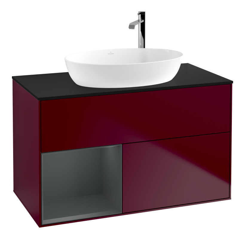 Тумба под раковину Villeroy & Boch Finion 100х50,1 см с подсветкой МДФ пион матовый лак/стекло черное матовое F892HGHB