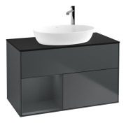 Тумба под раковину Villeroy & Boch Finion 100х50,1 см с подсветкой МДФ темно-синий матовый лак/стекло черное матовое F892HGHG