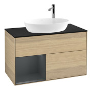 Тумба под раковину Villeroy & Boch Finion 100х50,1 см с подсветкой МДФ шпон дуба/стекло черное матовое F892HGPC