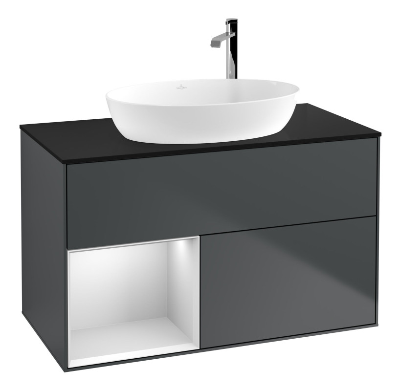 Тумба под раковину Villeroy & Boch Finion 100х50,1 см с подсветкой МДФ темно-синий матовый лак/стекло черное матовое F892MTHG