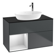 Тумба под раковину Villeroy & Boch Finion 100х50,1 см с подсветкой МДФ темно-синий матовый лак/стекло черное матовое F892MTHG