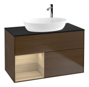 Тумба под раковину Villeroy & Boch Finion 100х50,1 см с подсветкой МДФ шпон грецкого ореха/стекло черное матовое F892PCGN