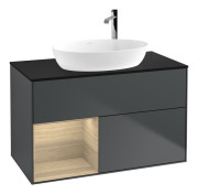 Тумба под раковину Villeroy & Boch Finion 100х50,1 см с подсветкой МДФ темно-синий матовый лак/стекло черное матовое F892PCHG