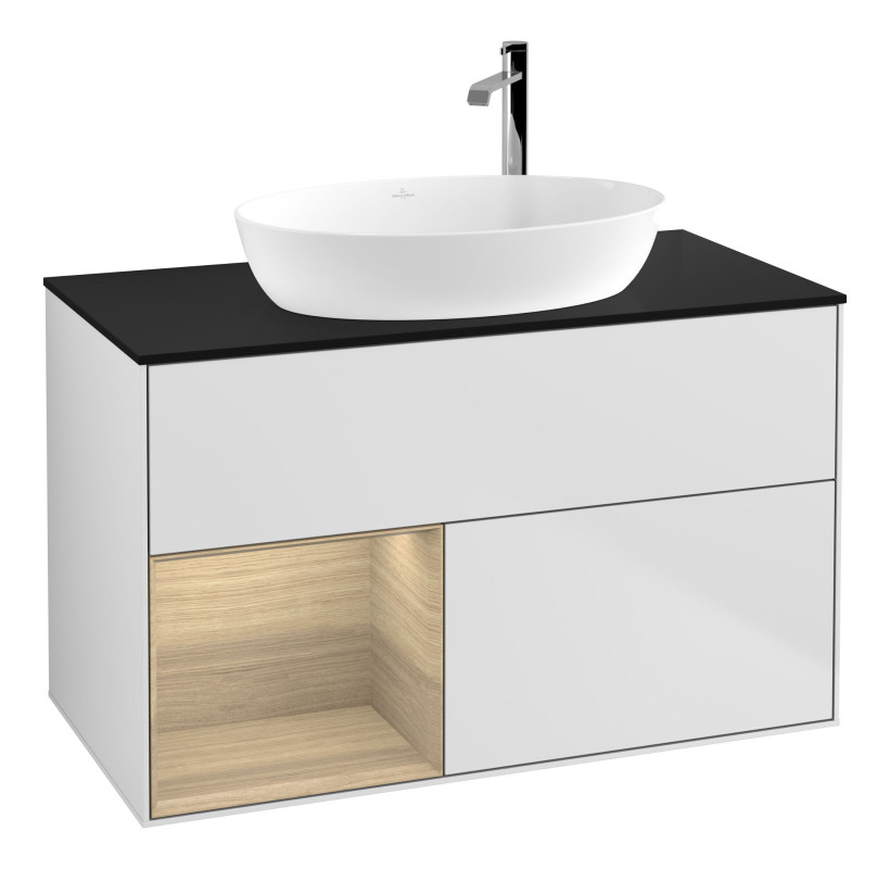 Тумба под раковину Villeroy & Boch Finion 100х50,1 см с подсветкой МДФ белый матовый лак/стекло черное матовое F892PCMT