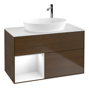 Тумба под раковину Villeroy & Boch Finion 100х50,1 см с подсветкой МДФ шпон грецкого ореха/стекло белое матовое G891GFGN