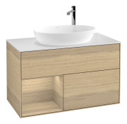 Тумба под раковину Villeroy & Boch Finion 100х50,1 см с подсветкой МДФ шпон дуба/стекло белое матовое F891PCPC