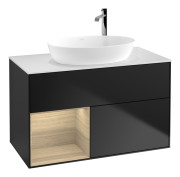 Тумба под раковину Villeroy & Boch Finion 100х50,1 см с подсветкой МДФ черный матовый лак/стекло белое матовое F891PCPD