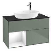 Тумба під раковину Villeroy & Boch Finion 100х50,1 см із підсвічуванням МДФ оливковий матовий лак/скло чорне матове F892GFGM