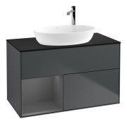 Тумба під раковину Villeroy & Boch Finion 100х50,1 см із підсвічуванням МДФ темно-синій матовий лак/скло чорне матове F892GKHG