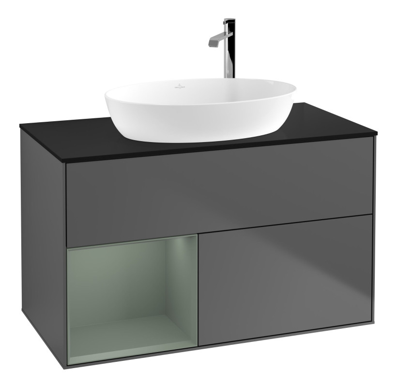 Тумба під раковину Villeroy & Boch Finion 100х50,1 см із підсвічуванням МДФ антрацит матовий лак/скло чорне матове F892GMGK