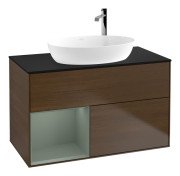 Тумба під раковину Villeroy & Boch Finion 100х50,1 см із підсвічуванням МДФ шпон волоського горіха/скло чорне матове F892GMGN