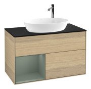 Тумба под раковину Villeroy & Boch Finion 100х50,1 см с подсветкой МДФ шпон дуба/стекло черное матовое F892GMPC