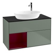 Тумба під раковину Villeroy & Boch Finion 100х50,1 см із підсвічуванням МДФ оливковий матовий лак/скло чорне матове F892HBGM