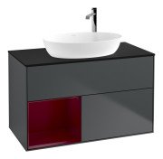 Тумба під раковину Villeroy & Boch Finion 100х50,1 см із підсвічуванням МДФ темно-синій матовий лак/скло чорне матове F892HBHG