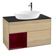 Тумба під раковину Villeroy & Boch Finion 100х50,1 см із підсвічуванням МДФ шпон дуба/скло чорне матове F892HBPC