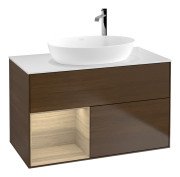 Тумба под раковину Villeroy & Boch Finion 100х50,1 см с подсветкой МДФ шпон грецкого ореха/стекло белое матовое F891PCGN