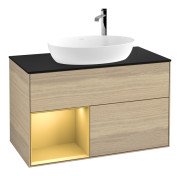 Тумба під раковину Villeroy & Boch Finion 100х50,1 см із підсвічуванням МДФ шпон дуба/скло чорне матове F892HFPC