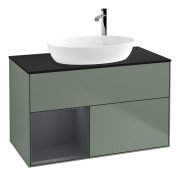 Тумба под раковину Villeroy & Boch Finion 100х50,1 см с подсветкой МДФ оливковый матовый лак/стекло черное матовое F892HGGM