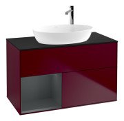 Тумба під раковину Villeroy & Boch Finion 100х50,1 см з підсвічуванням МДФ півонія матовий лак/скло чорне матове F892HGHB