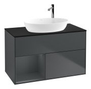 Тумба под раковину Villeroy & Boch Finion 100х50,1 см с подсветкой МДФ темно-синий матовый лак/стекло черное матовое F892HGHG