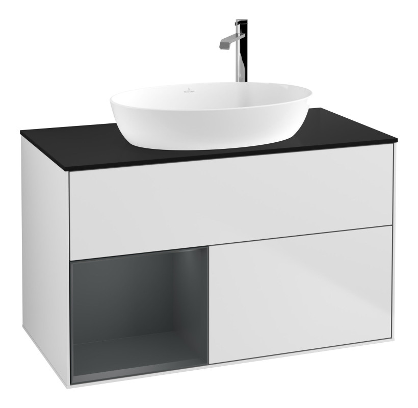 Тумба під раковину Villeroy & Boch Finion 100х50,1 см із підсвічуванням МДФ білий матовий лак/скло чорне матове F892HGMT